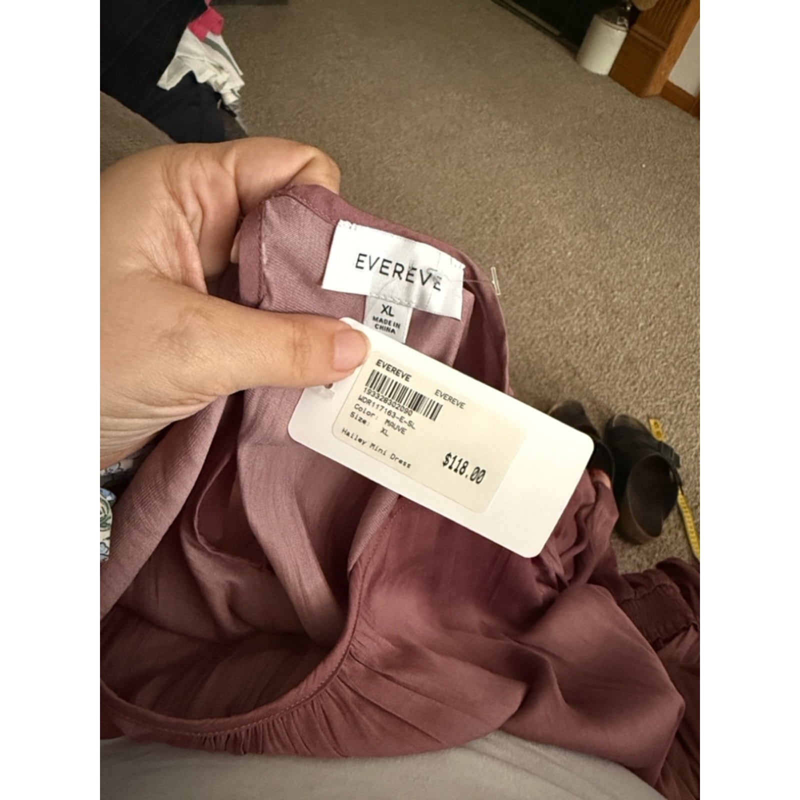 Nwt Evereve Hailey Smocked Waist Long-Sleeve Ruffle Mauve Mini Dress Xl — image 4 of 7